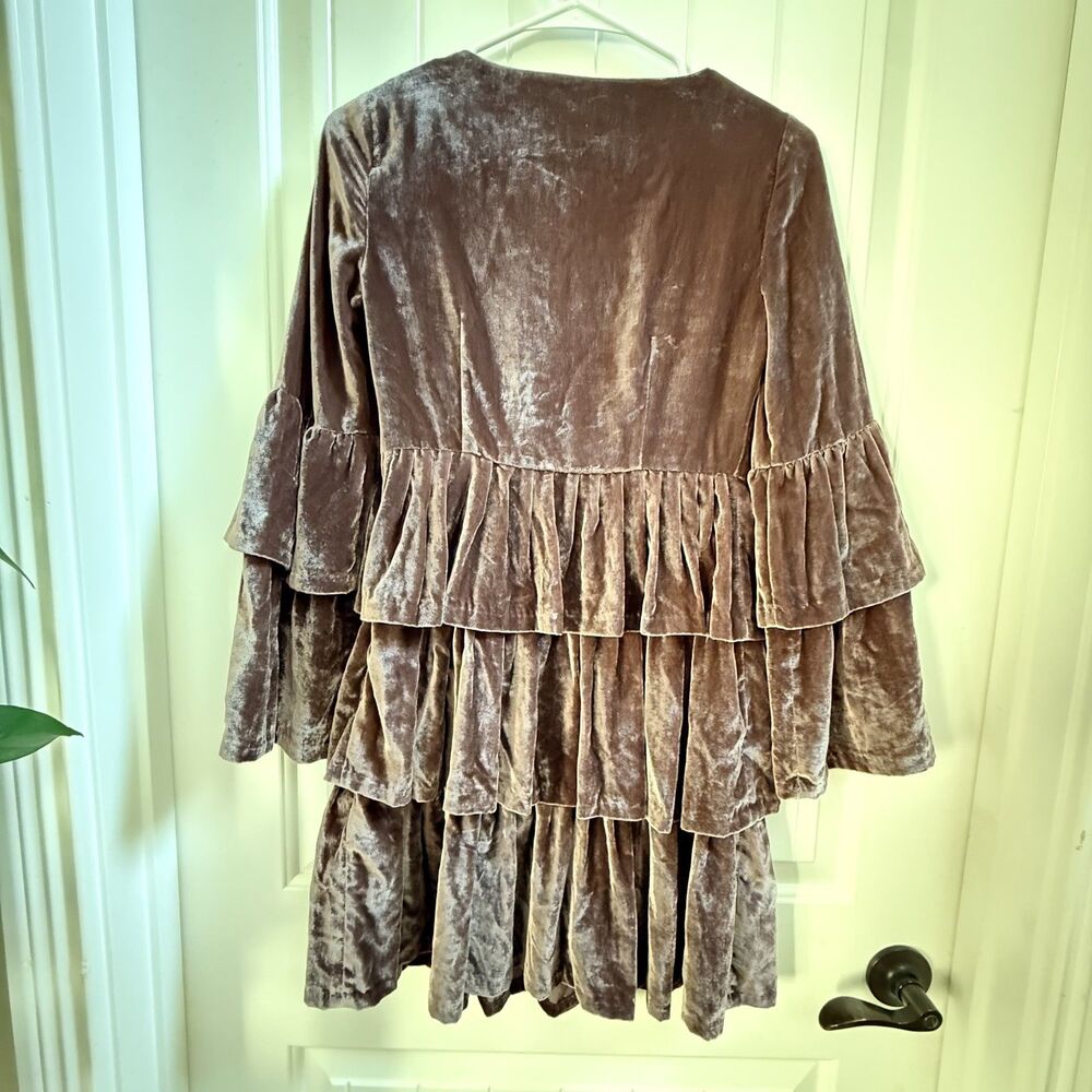 Banana Republic x Olivia Palermo Tiered Velvet Ruffle Dress Brown NWT 00P - Picture 5 of 10